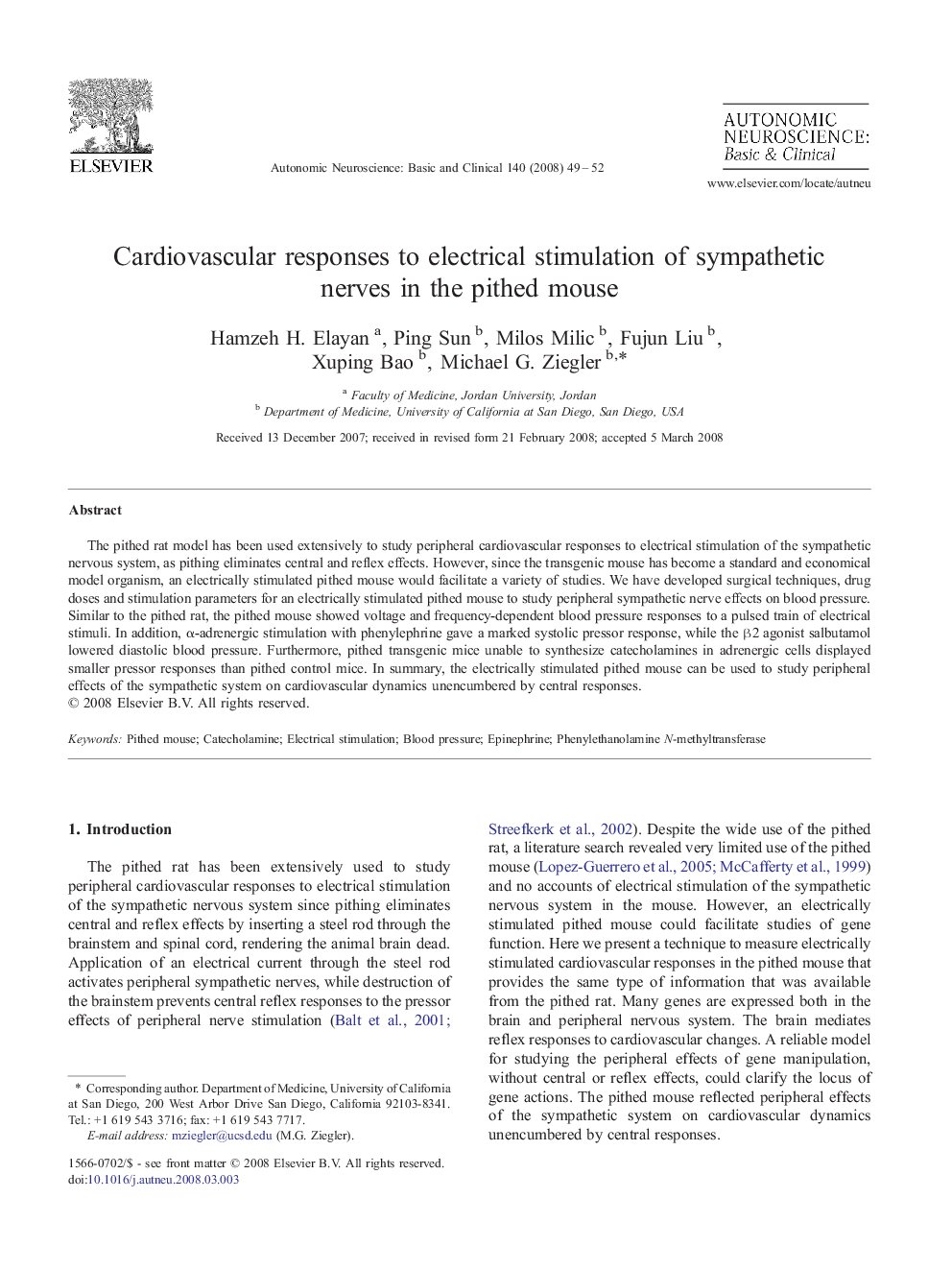 Cardiovascular responses to electrical stimulation of sympathetic nerves in the pithed mouse