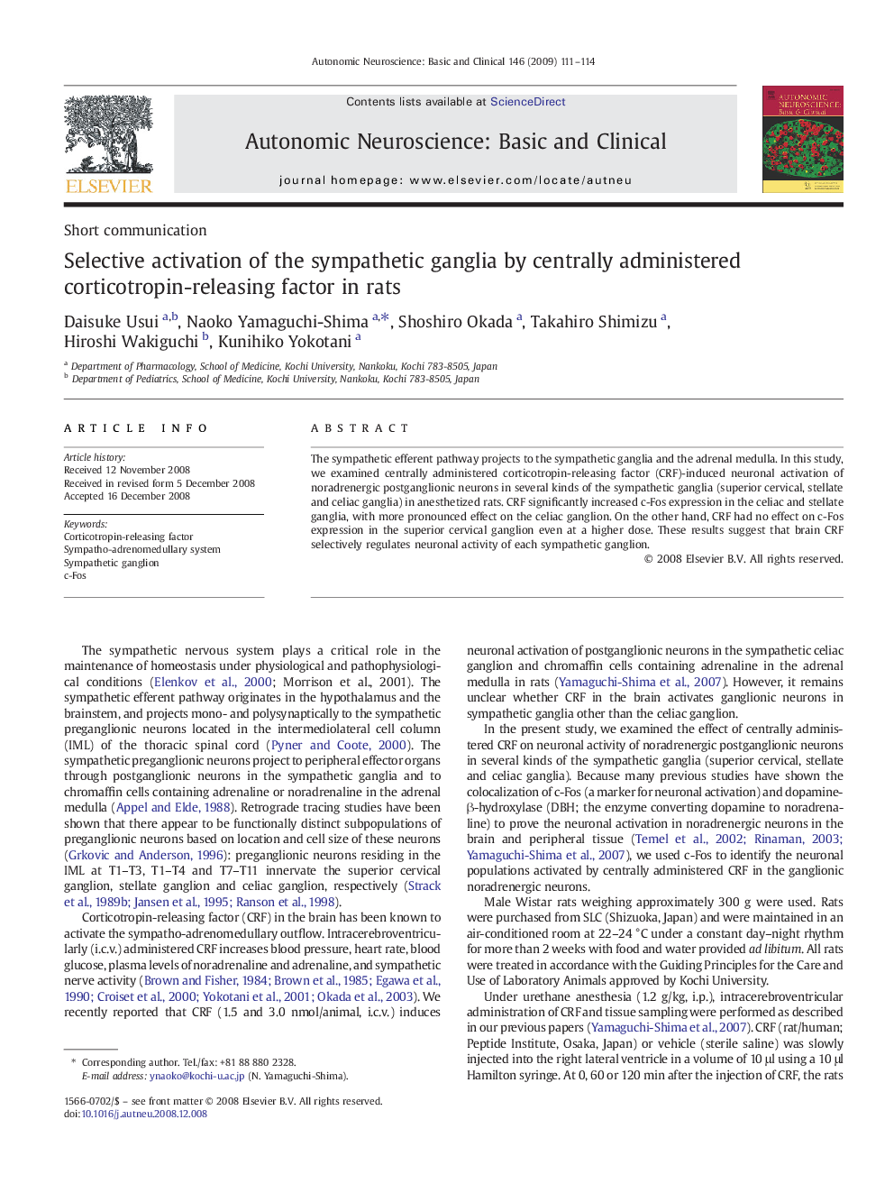 Selective activation of the sympathetic ganglia by centrally administered corticotropin-releasing factor in rats