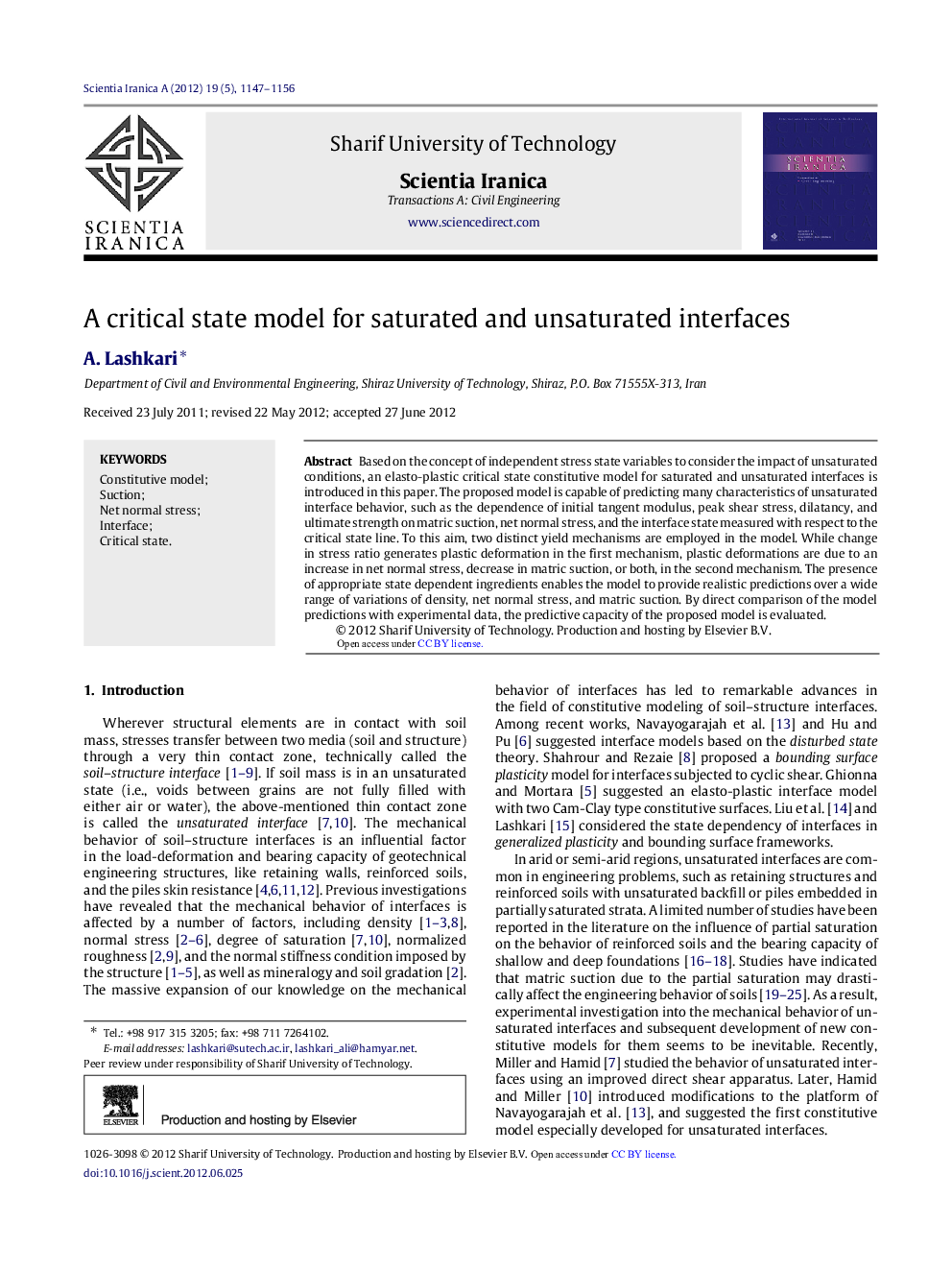 A critical state model for saturated and unsaturated interfaces 