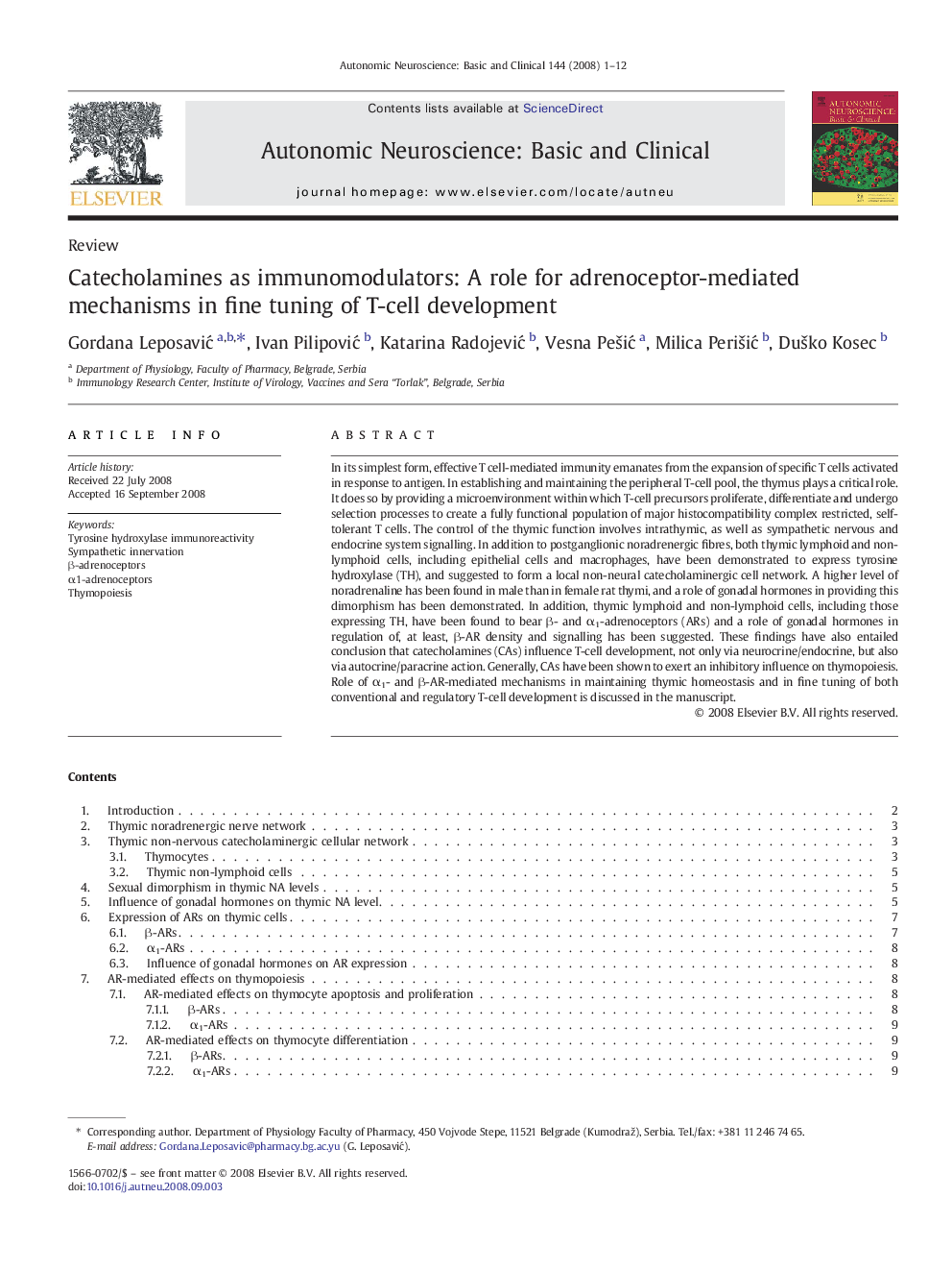 Catecholamines as immunomodulators: A role for adrenoceptor-mediated mechanisms in fine tuning of T-cell development