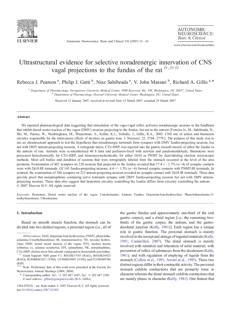 Ultrastructural evidence for selective noradrenergic innervation of CNS vagal projections to the fundus of the rat 