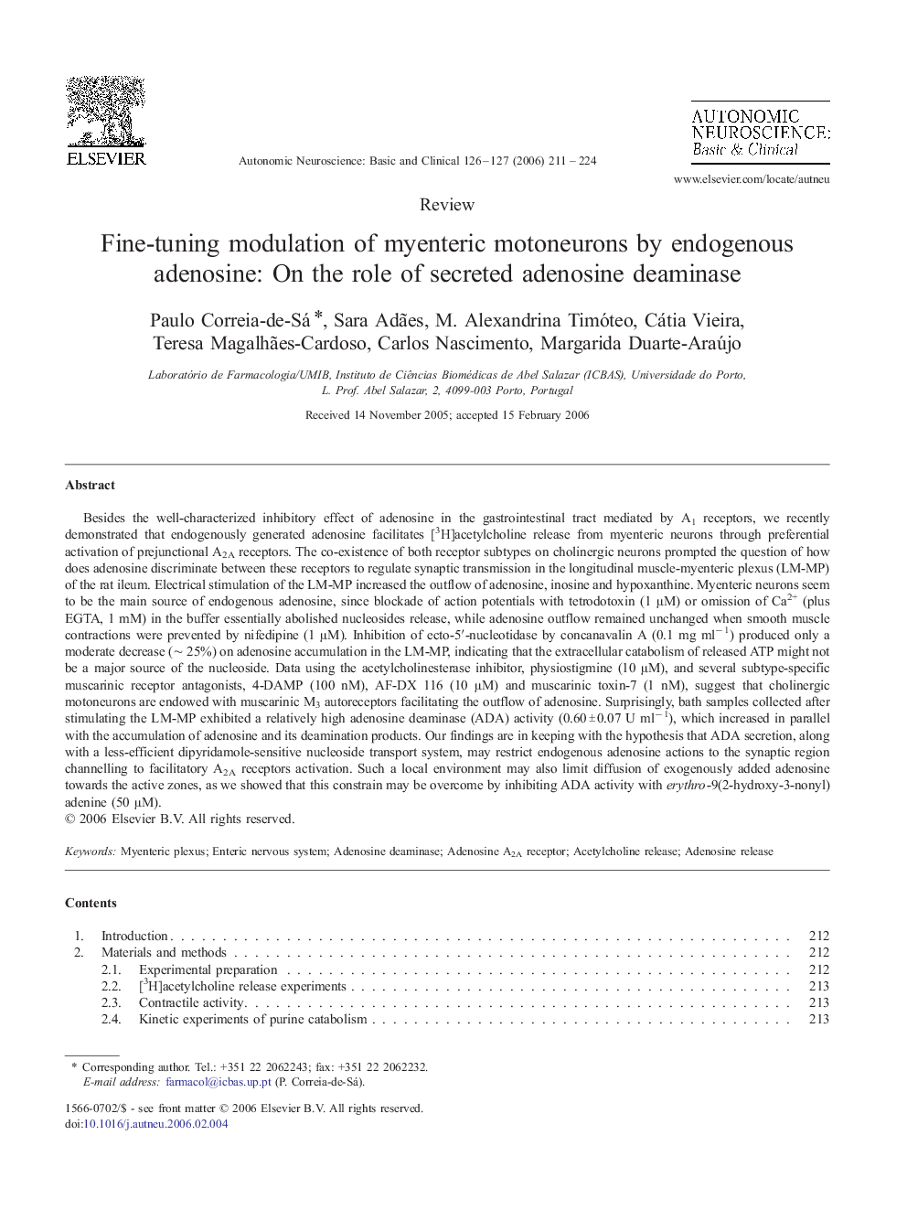 Fine-tuning modulation of myenteric motoneurons by endogenous adenosine: On the role of secreted adenosine deaminase