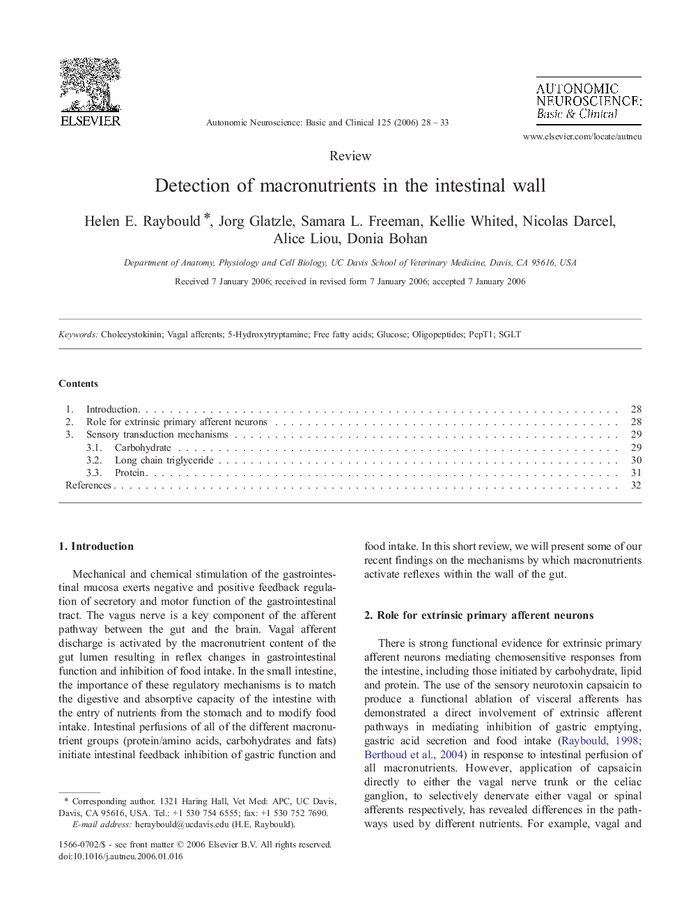 Detection of macronutrients in the intestinal wall