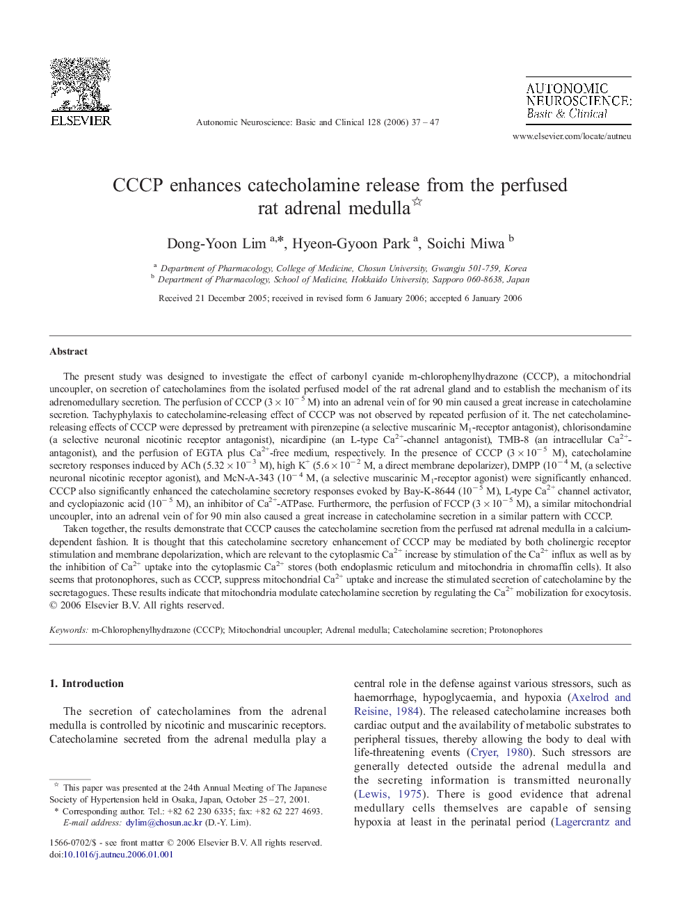 CCCP enhances catecholamine release from the perfused rat adrenal medulla 