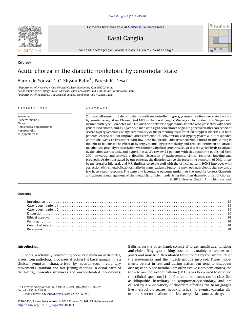 Acute chorea in the diabetic nonketotic hyperosmolar state