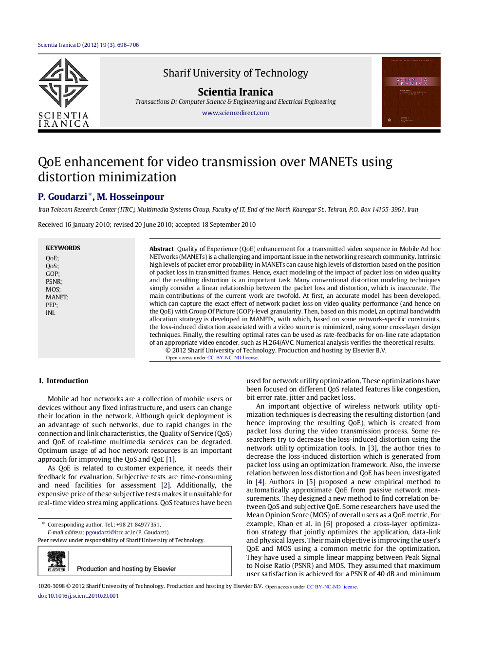 QoE enhancement for video transmission over MANETs using distortion minimization 