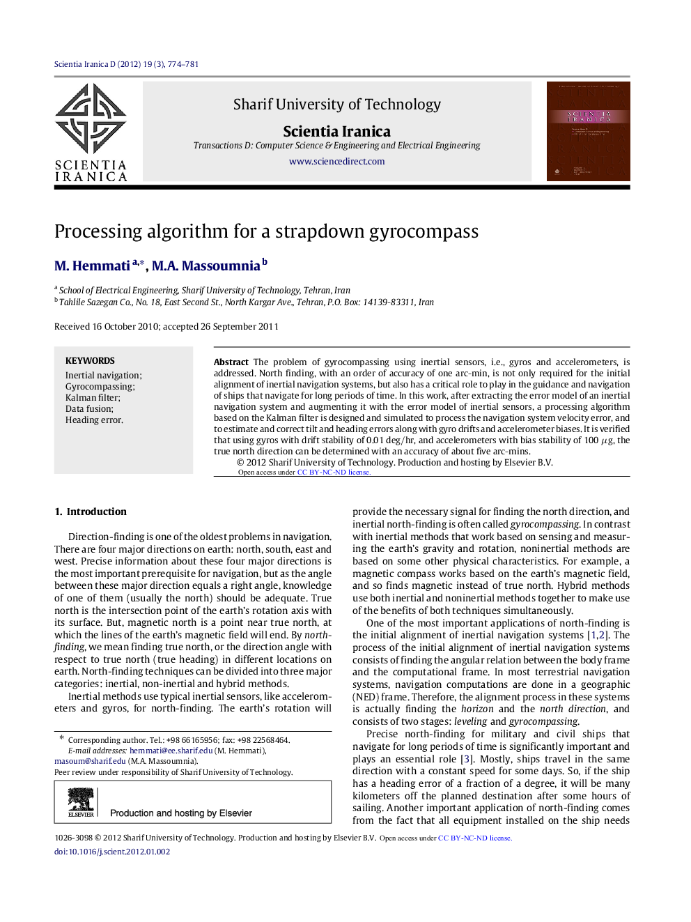 Processing algorithm for a strapdown gyrocompass 