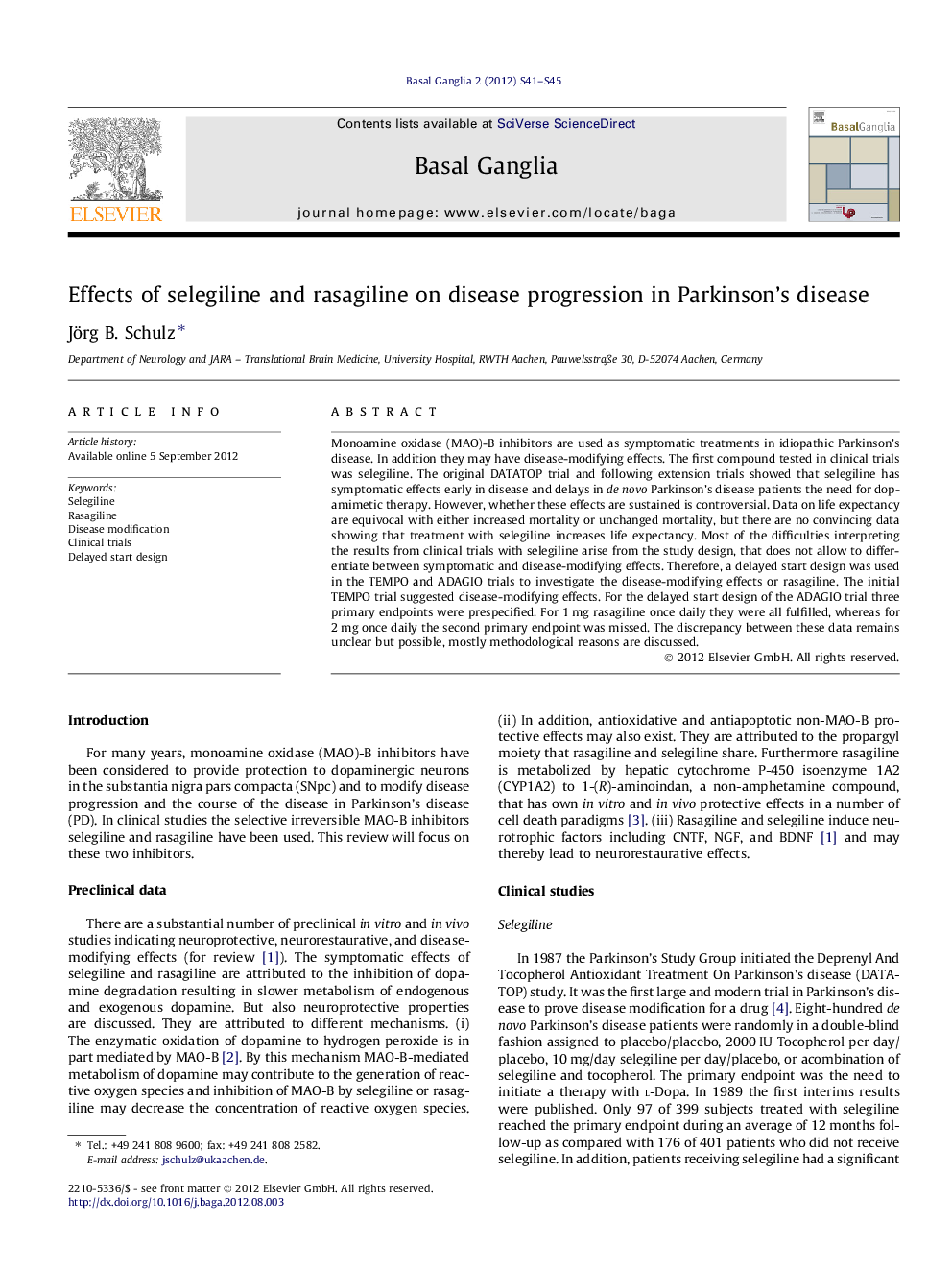 Effects of selegiline and rasagiline on disease progression in Parkinson’s disease