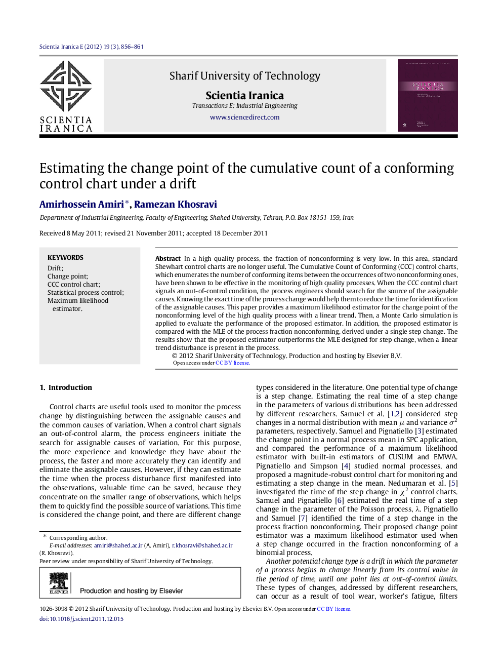 Estimating the change point of the cumulative count of a conforming control chart under a drift 