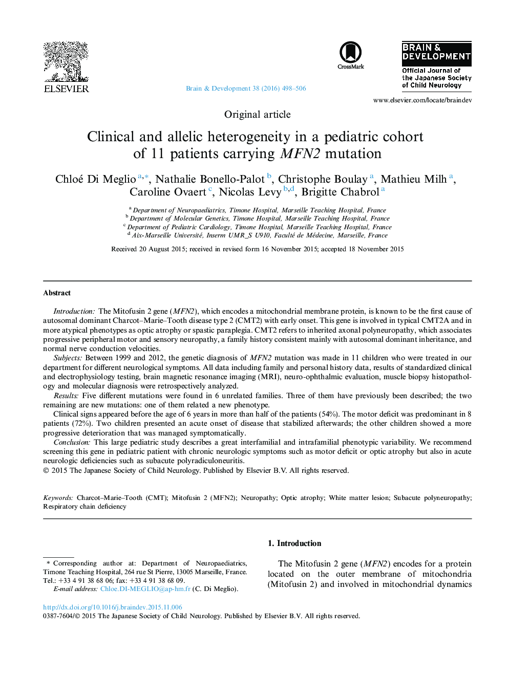 Clinical and allelic heterogeneity in a pediatric cohort of 11 patients carrying MFN2 mutation