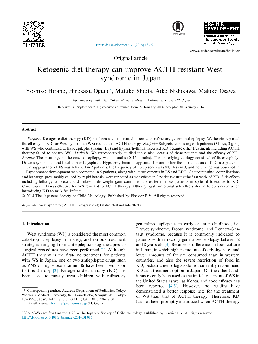 Ketogenic diet therapy can improve ACTH-resistant West syndrome in Japan