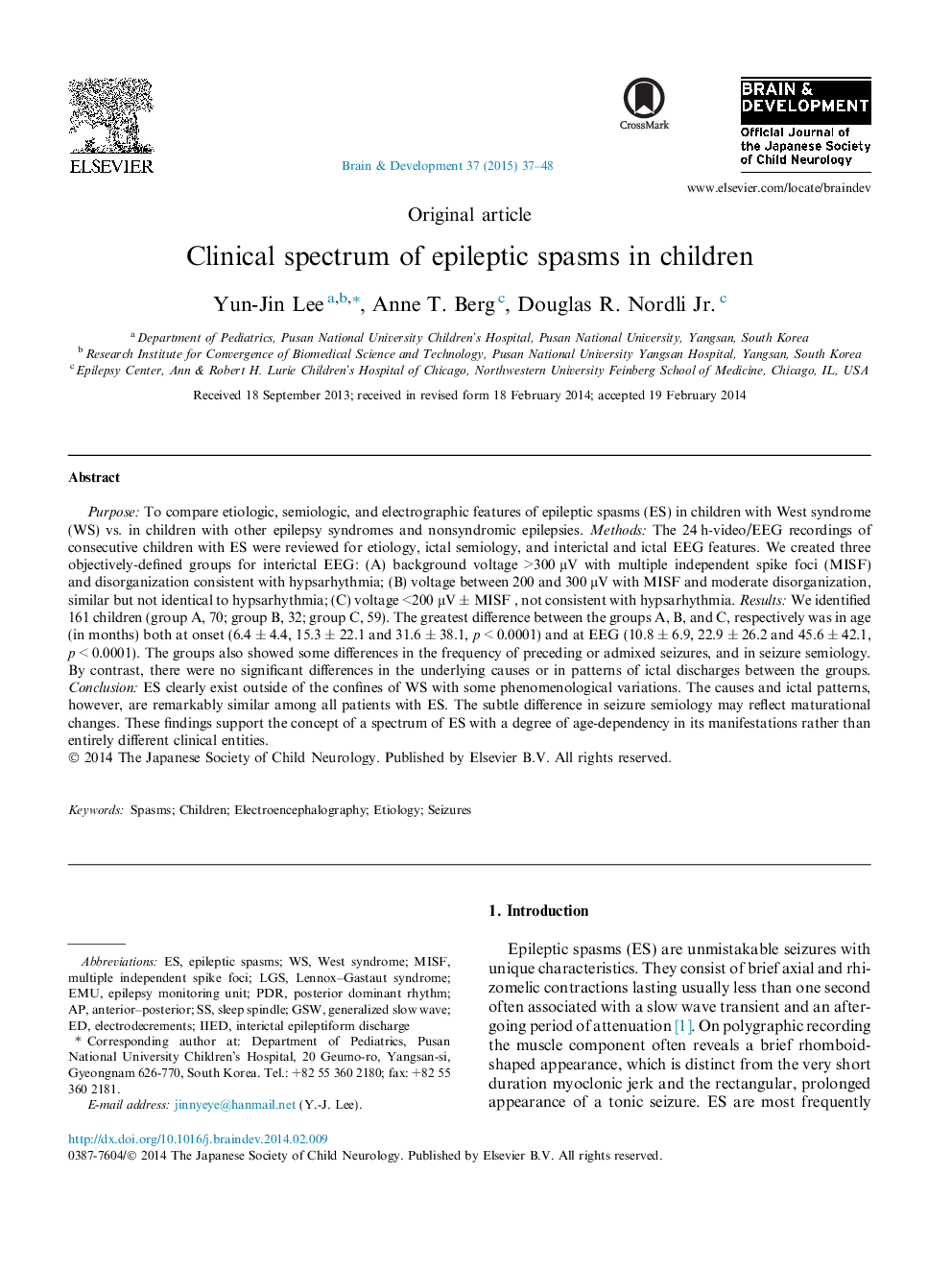 Clinical spectrum of epileptic spasms in children