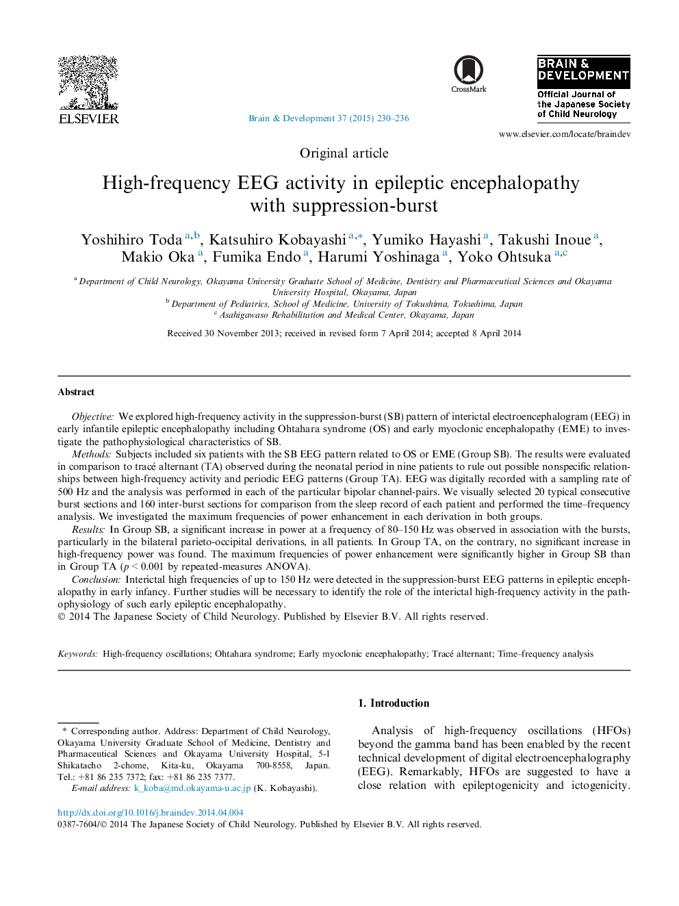 High-frequency EEG activity in epileptic encephalopathy with suppression-burst