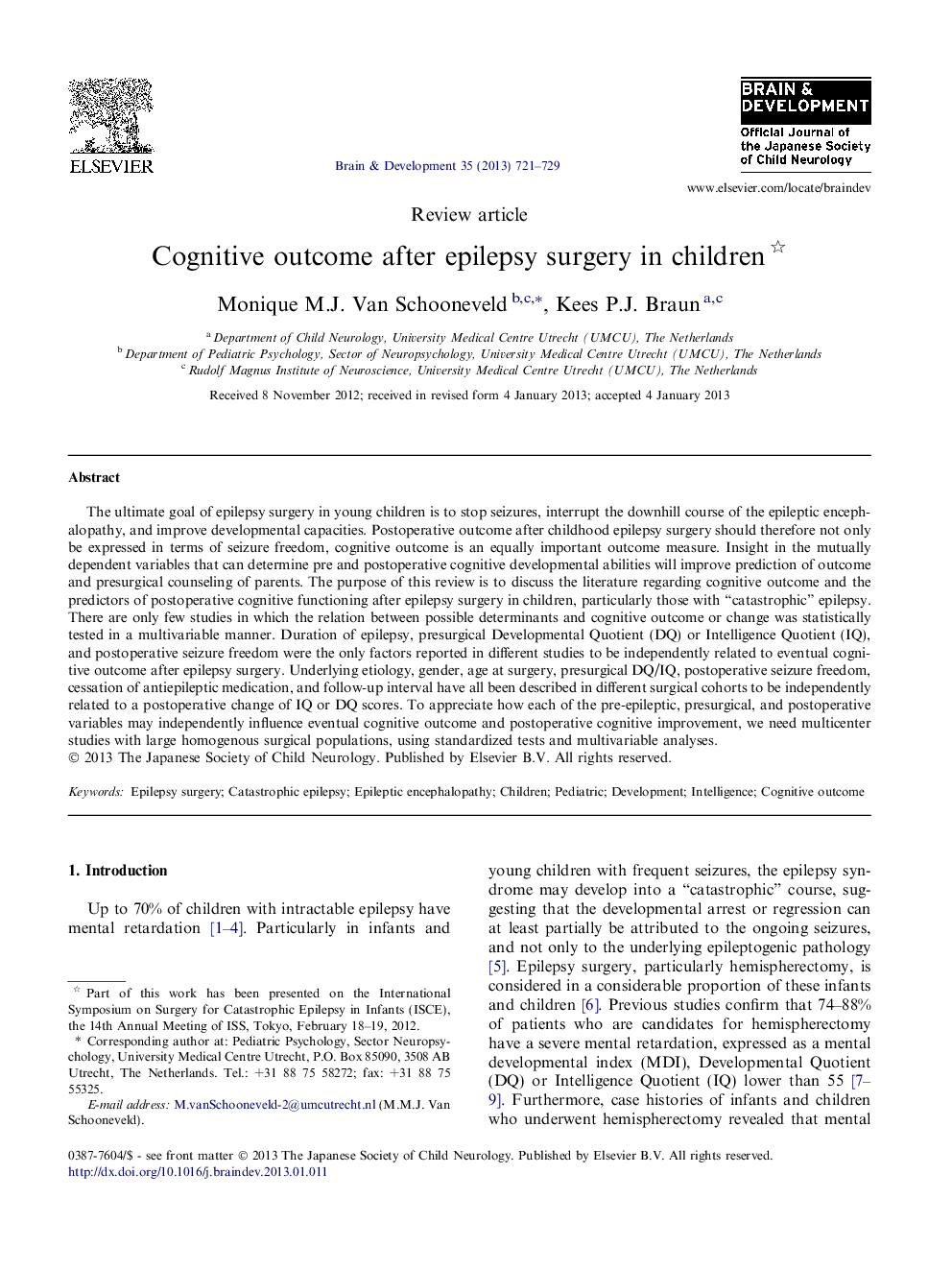 Cognitive outcome after epilepsy surgery in children 