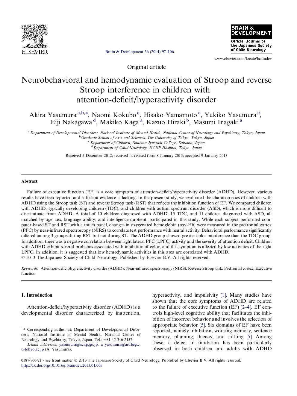 Neurobehavioral and hemodynamic evaluation of Stroop and reverse Stroop interference in children with attention-deficit/hyperactivity disorder