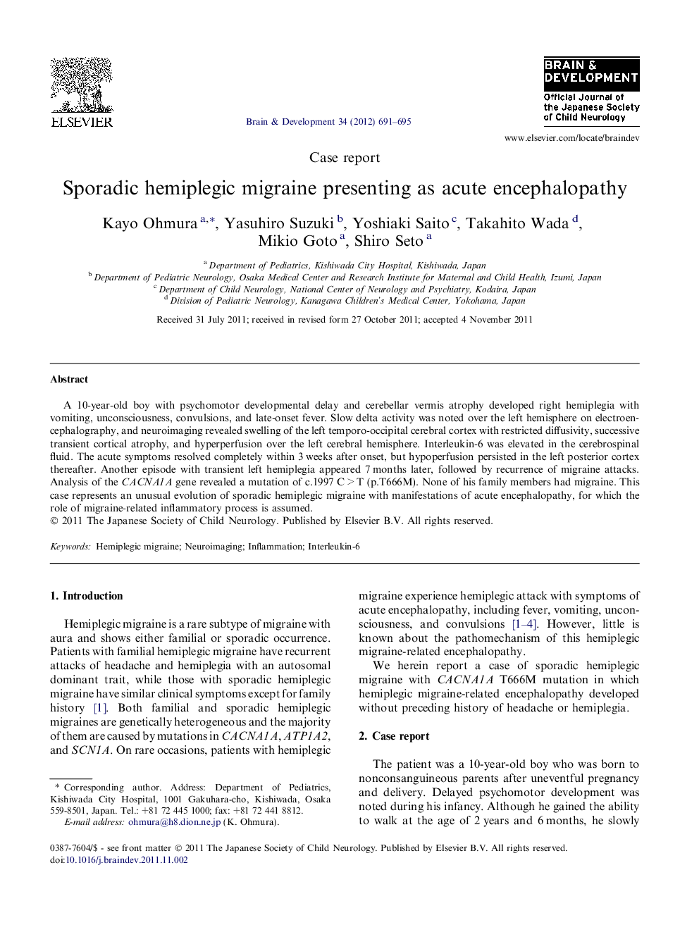 Sporadic hemiplegic migraine presenting as acute encephalopathy