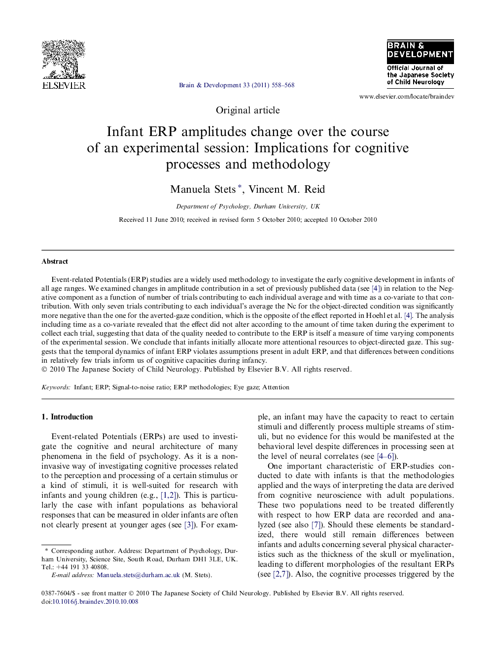 Infant ERP amplitudes change over the course of an experimental session: Implications for cognitive processes and methodology