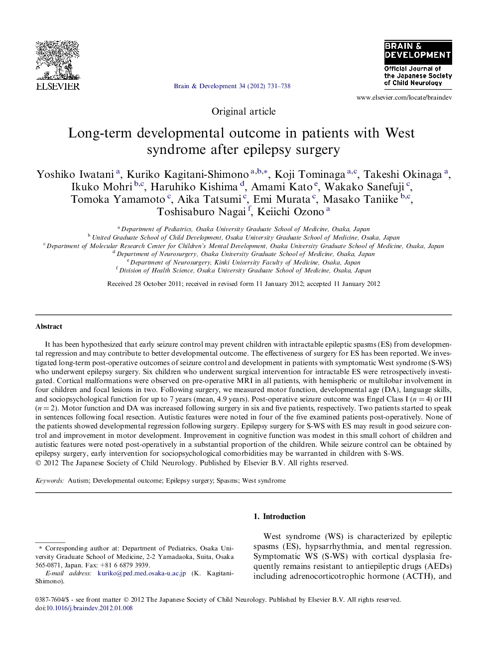 Long-term developmental outcome in patients with West syndrome after epilepsy surgery