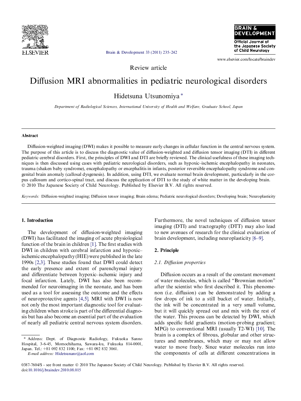 Diffusion MRI abnormalities in pediatric neurological disorders