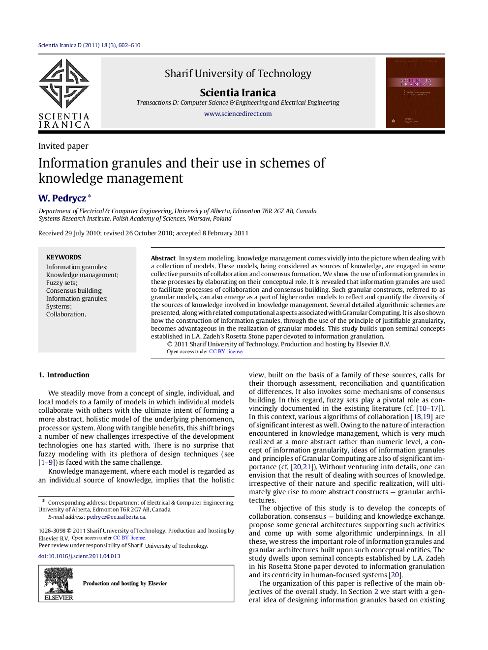 عکس صفحه اول مقاله: Information granules and their use in schemes of knowledge management Information granules and their use in schemes of knowledge management