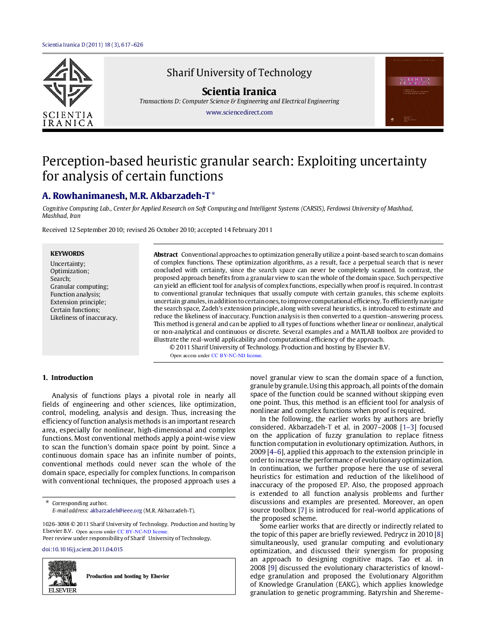 Perception-based heuristic granular search: Exploiting uncertainty for analysis of certain functions