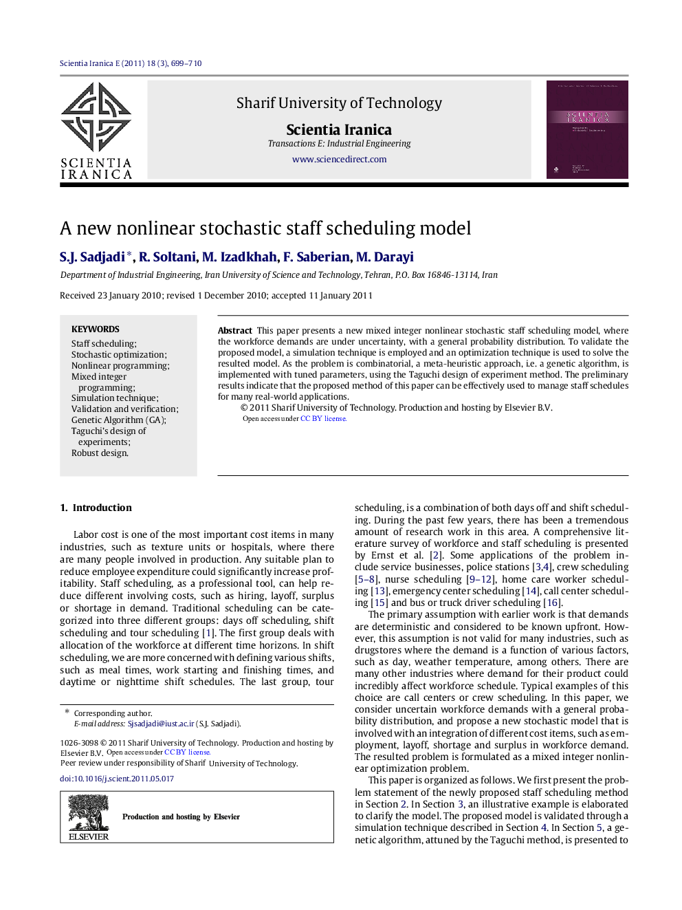 A new nonlinear stochastic staff scheduling model