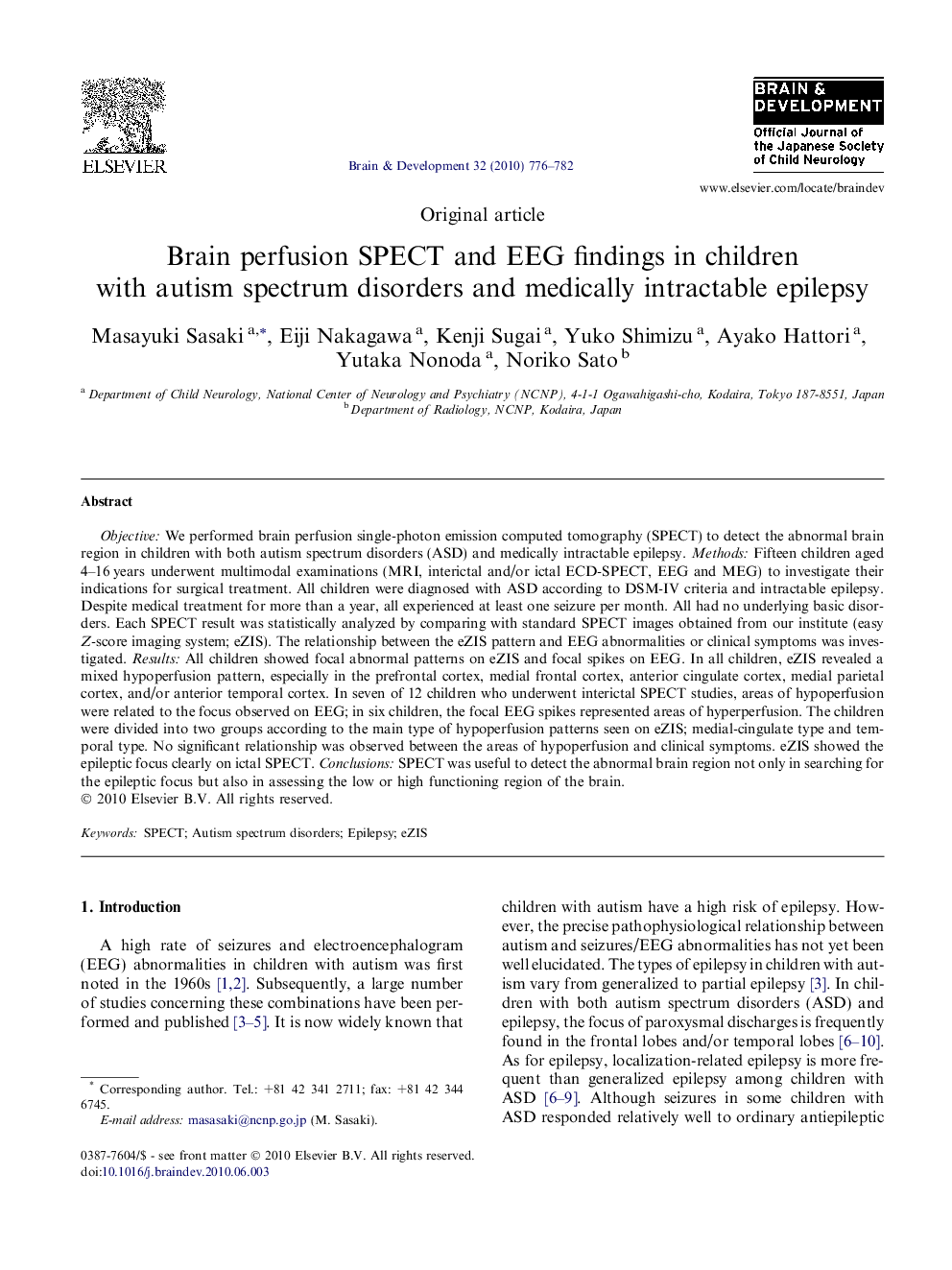 Brain perfusion SPECT and EEG findings in children with autism spectrum disorders and medically intractable epilepsy