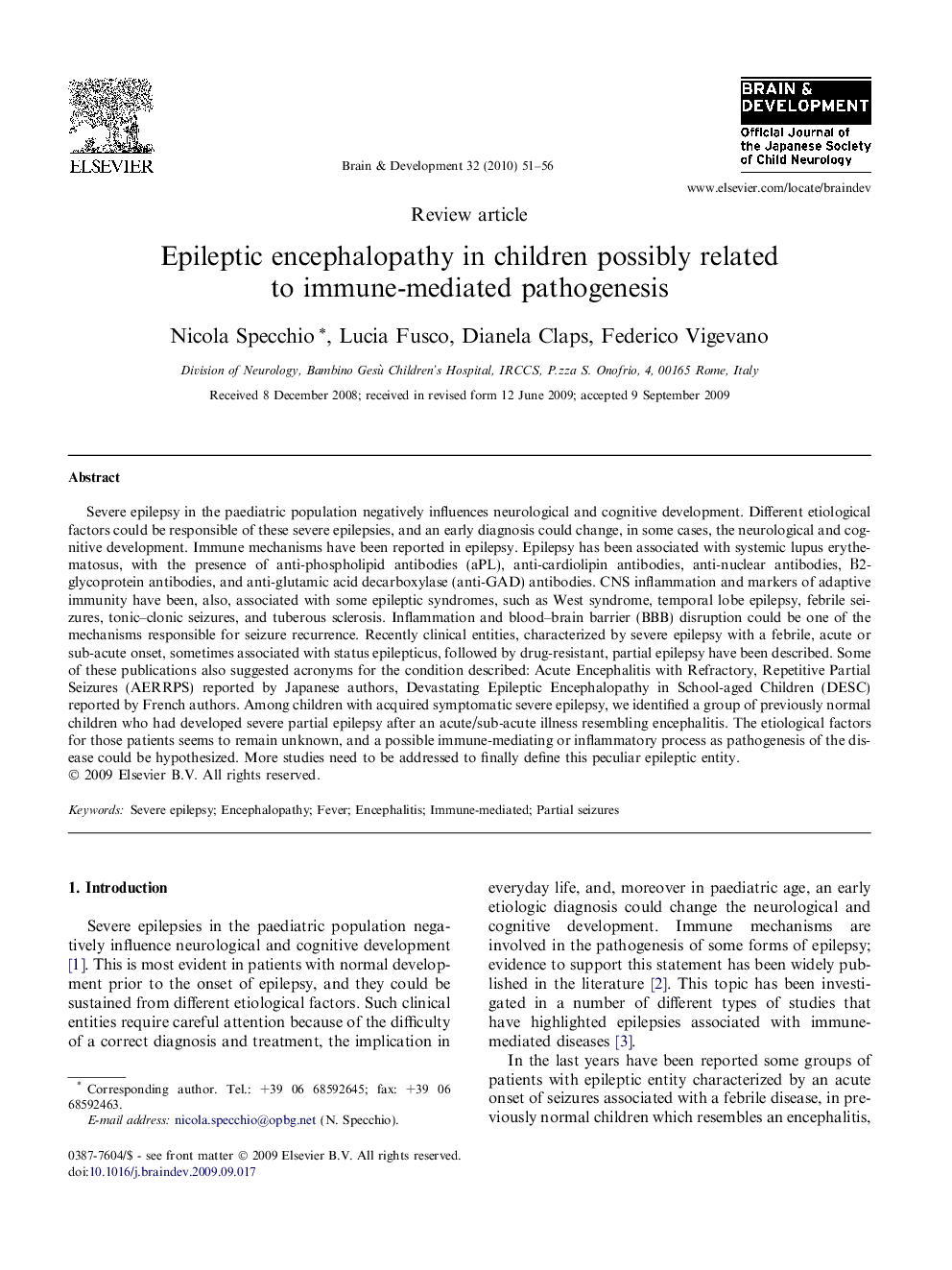 Epileptic encephalopathy in children possibly related to immune-mediated pathogenesis