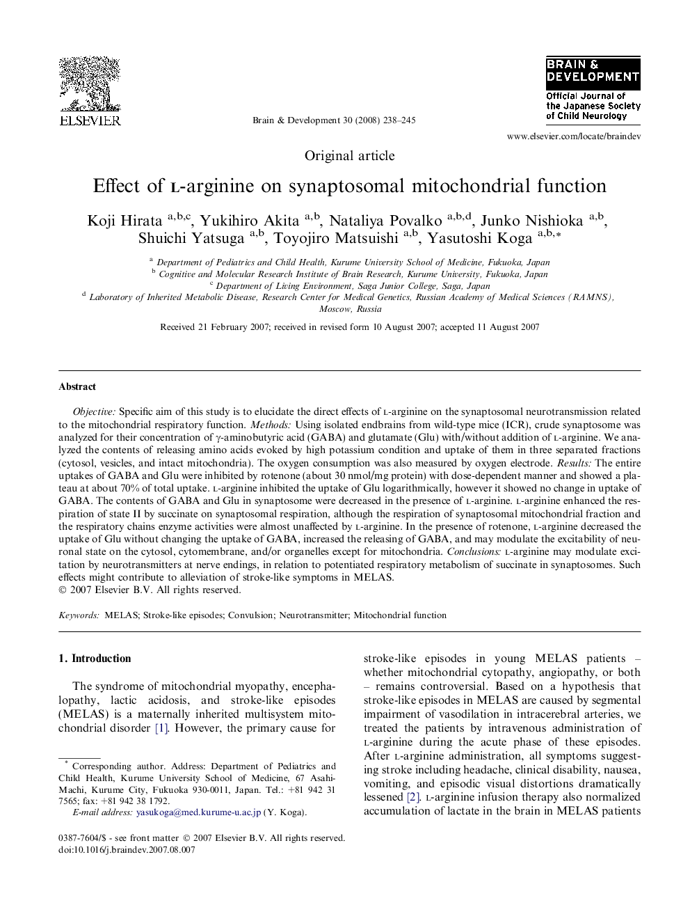 Effect of l-arginine on synaptosomal mitochondrial function