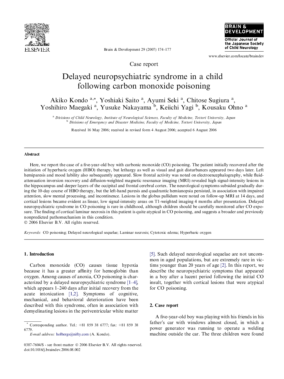 Delayed neuropsychiatric syndrome in a child following carbon monoxide poisoning