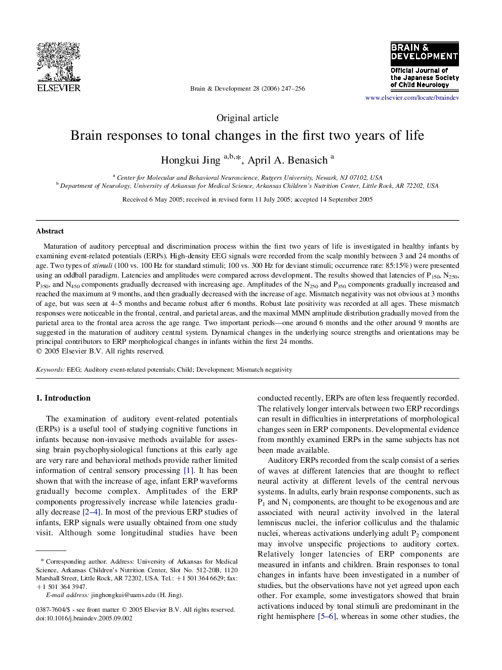 Brain responses to tonal changes in the first two years of life