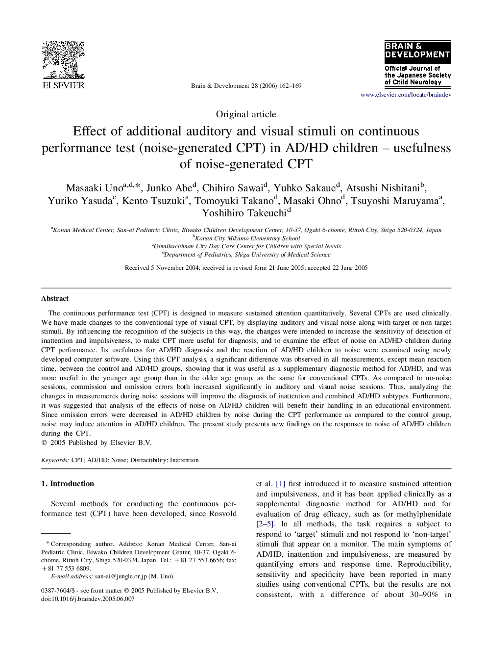 Effect of additional auditory and visual stimuli on continuous performance test (noise-generated CPT) in AD/HD children – usefulness of noise-generated CPT