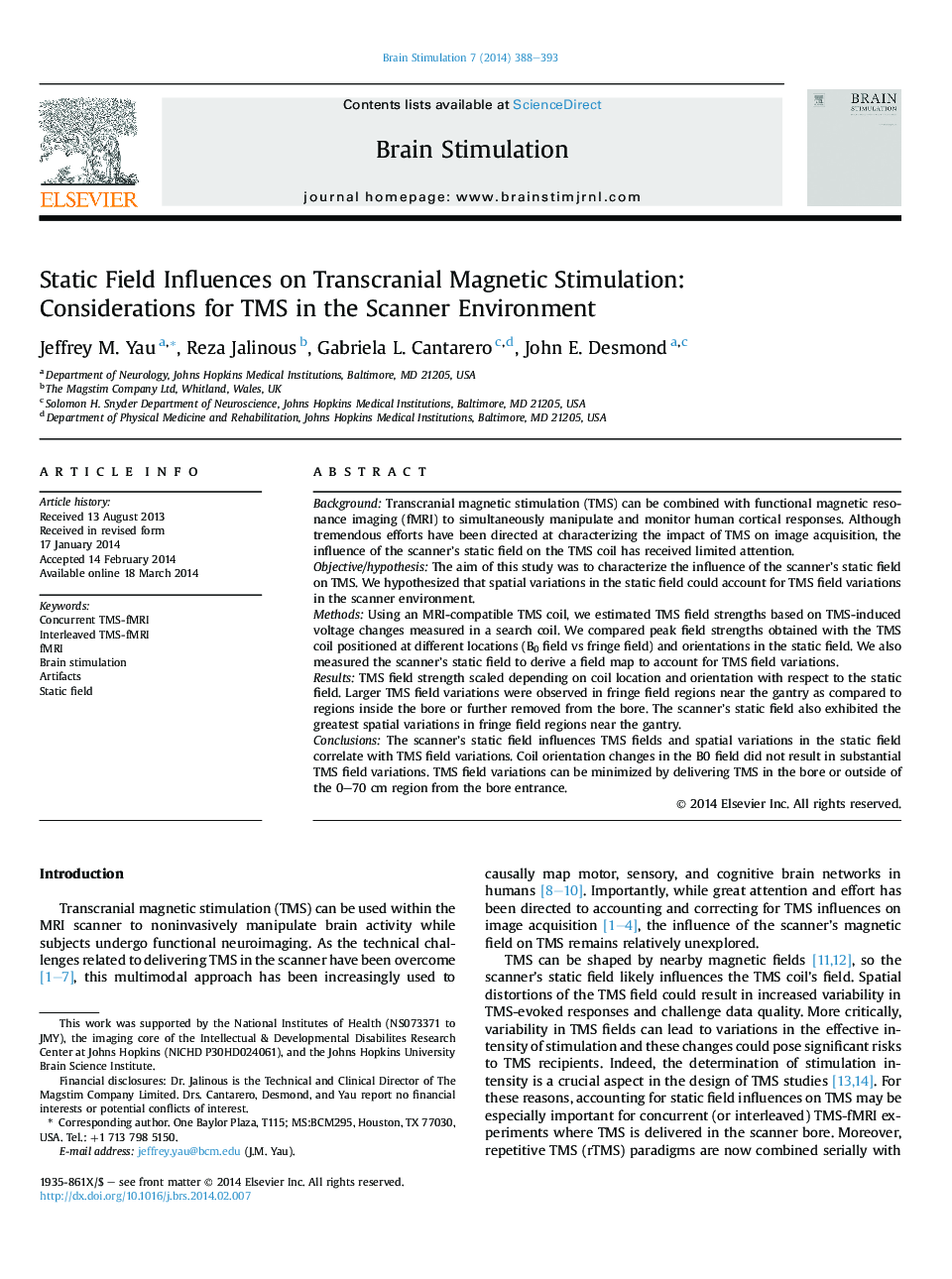 Static Field Influences on Transcranial Magnetic Stimulation: Considerations for TMS in the Scanner Environment 