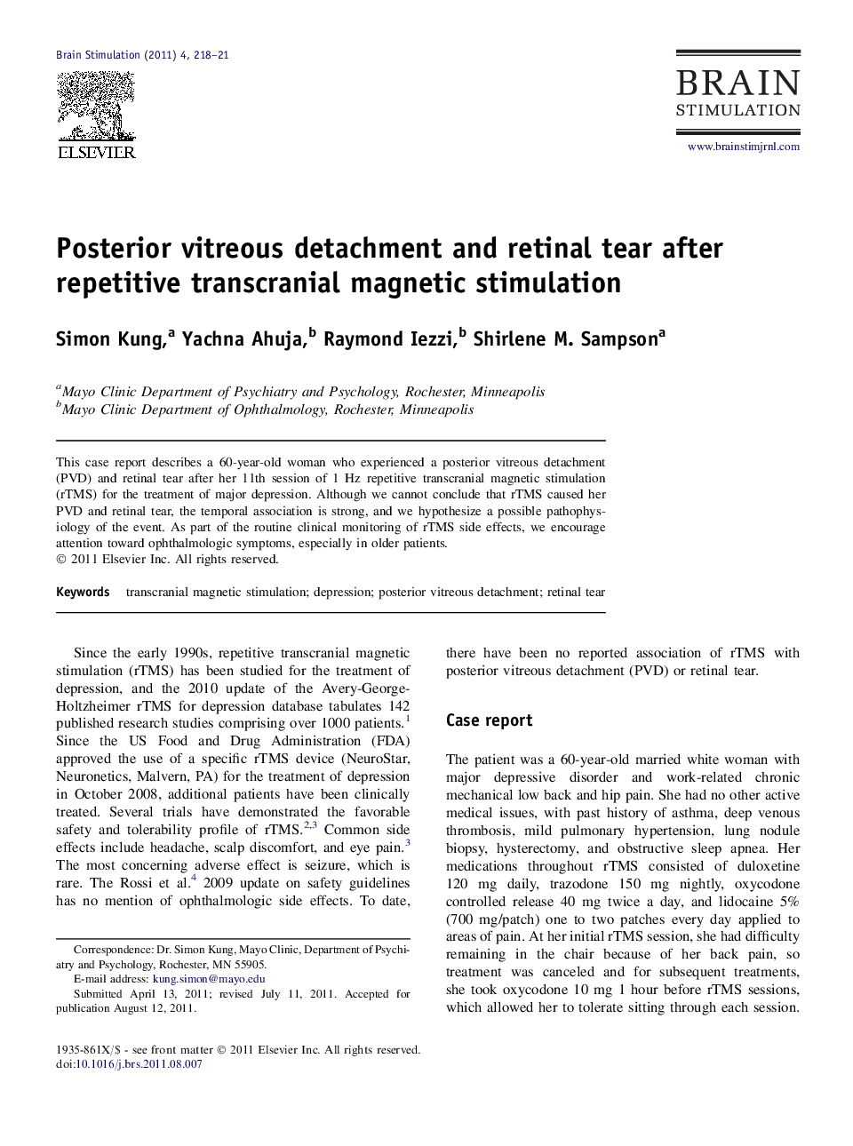 Posterior vitreous detachment and retinal tear after repetitive transcranial magnetic stimulation