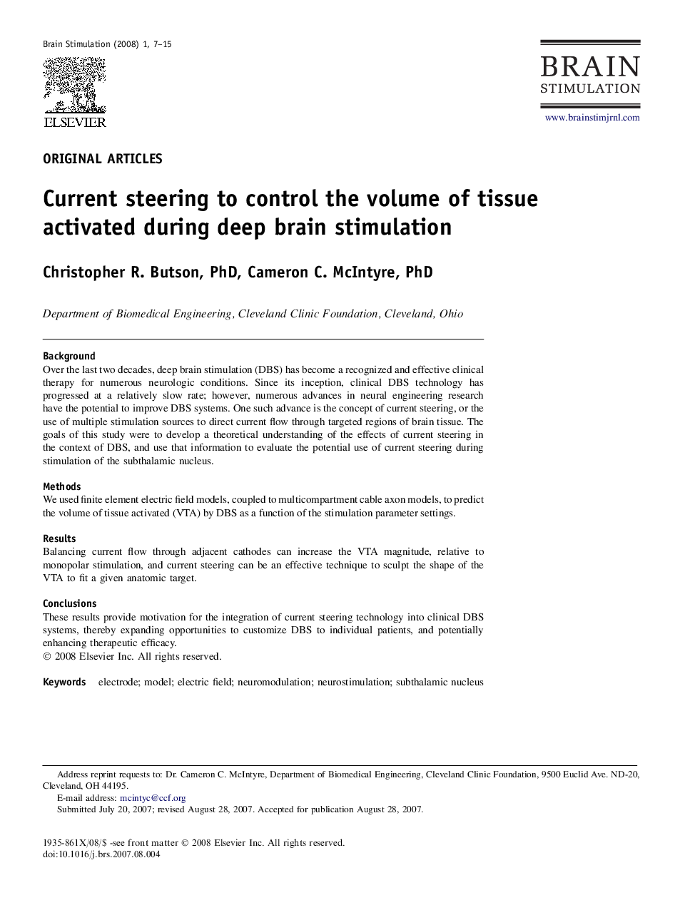 Current steering to control the volume of tissue activated during deep brain stimulation