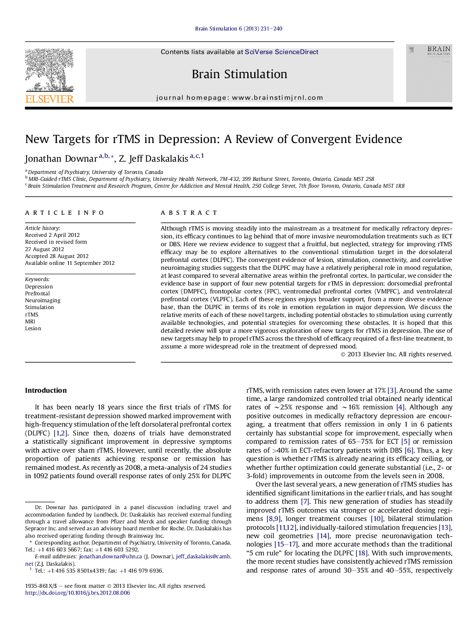 New Targets for rTMS in Depression: A Review of Convergent Evidence 