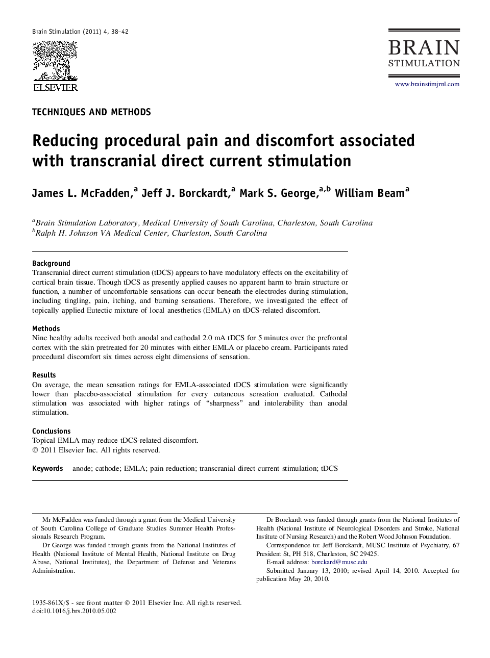 Reducing procedural pain and discomfort associated with transcranial direct current stimulation 