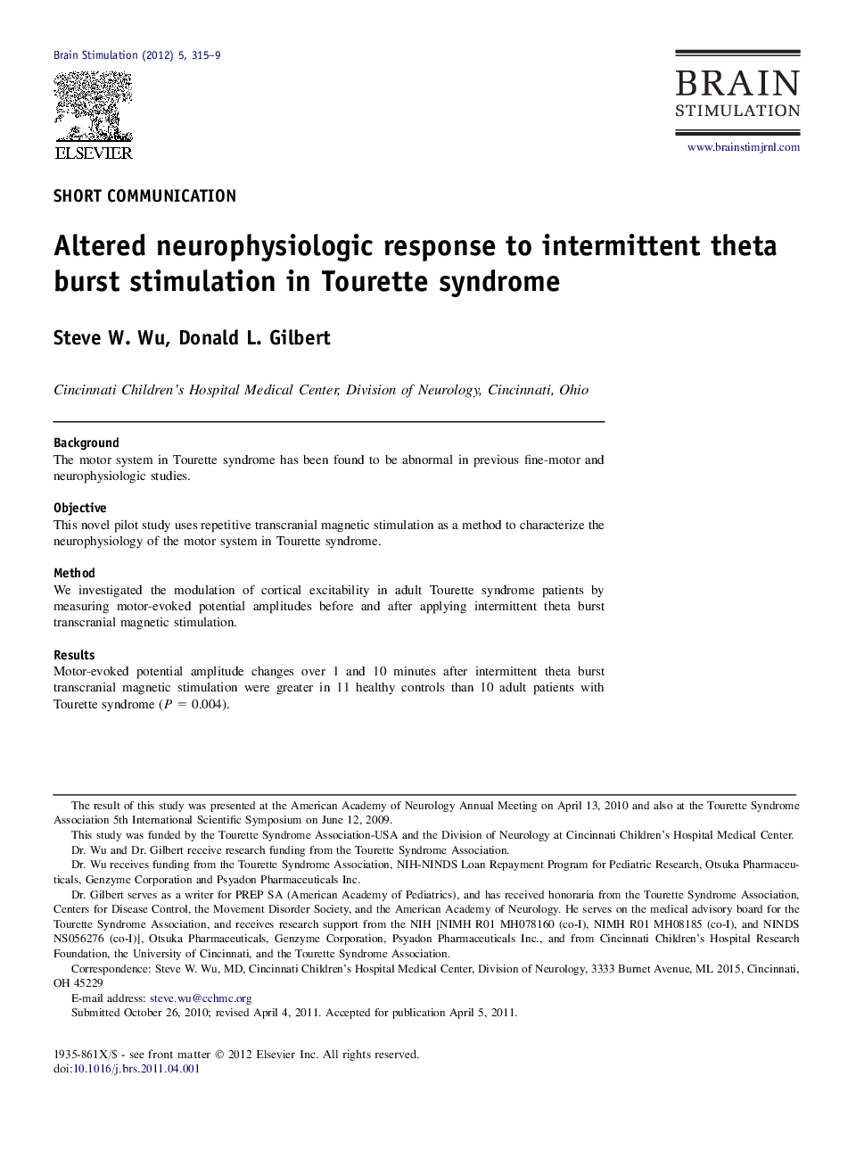 Altered neurophysiologic response to intermittent theta burst stimulation in Tourette syndrome 