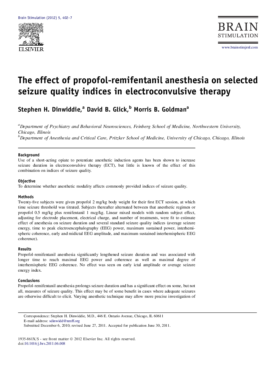 The effect of propofol-remifentanil anesthesia on selected seizure quality indices in electroconvulsive therapy