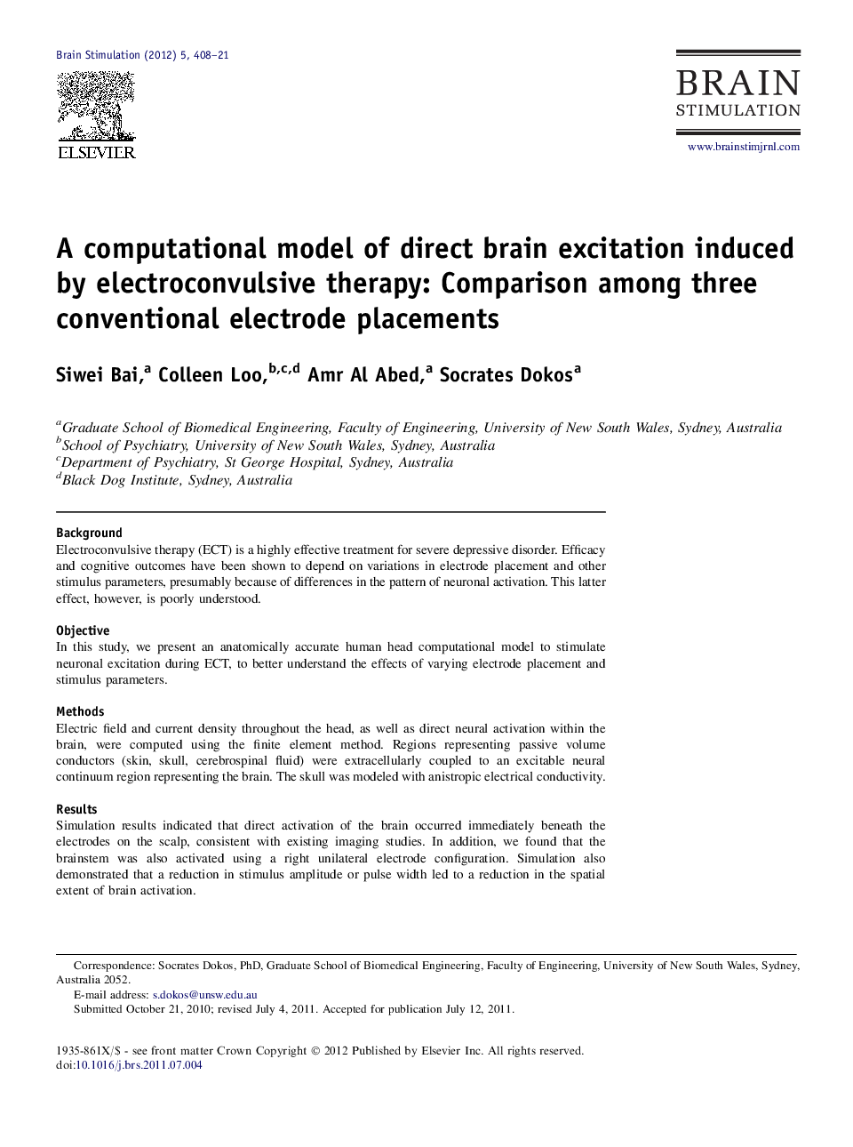 A computational model of direct brain excitation induced by electroconvulsive therapy: Comparison among three conventional electrode placements