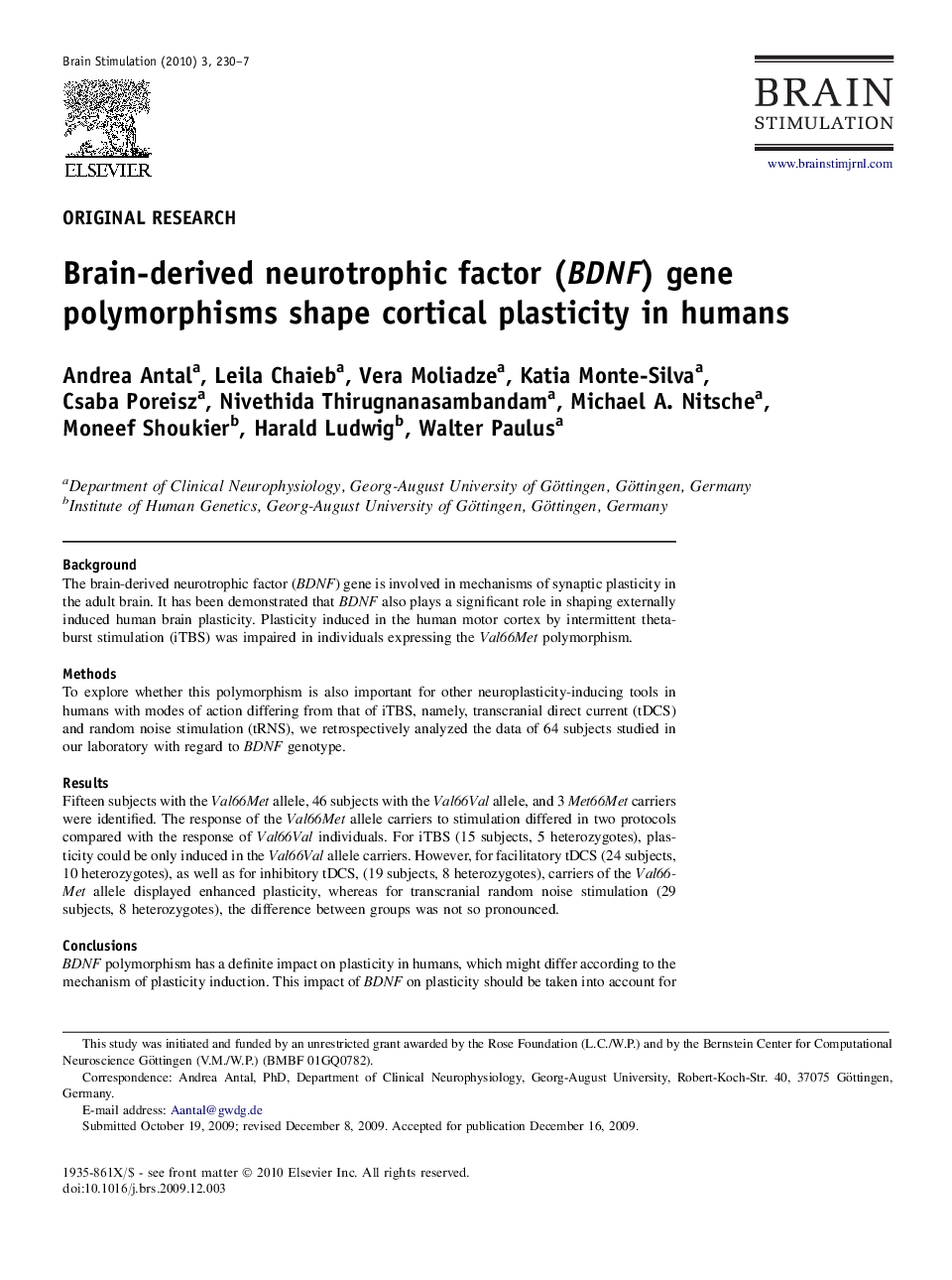 Brain-derived neurotrophic factor (BDNF) gene polymorphisms shape cortical plasticity in humans 