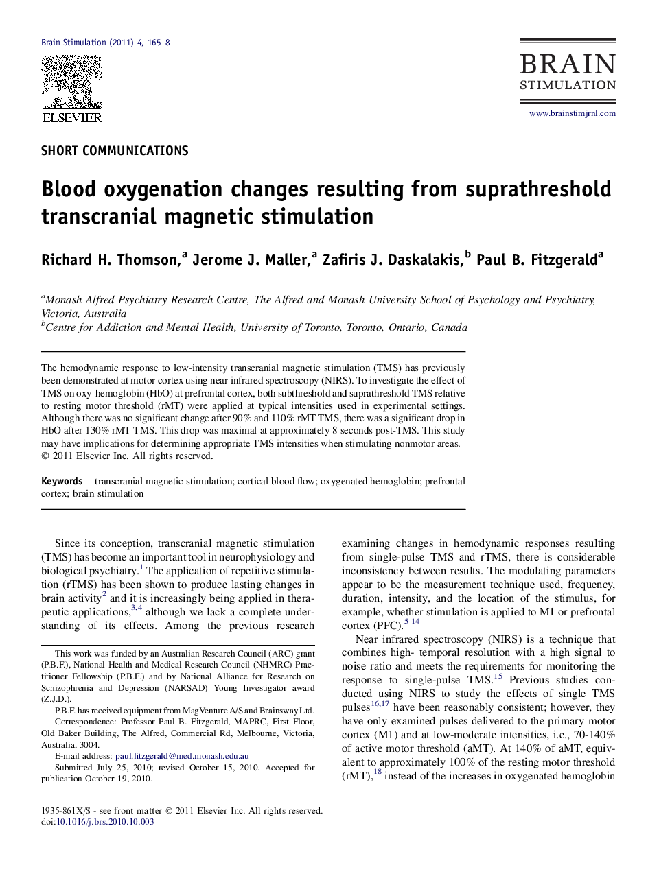 Blood oxygenation changes resulting from suprathreshold transcranial magnetic stimulation 