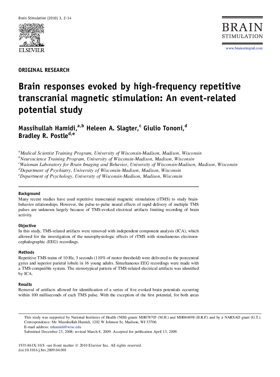 Brain responses evoked by high-frequency repetitive transcranial magnetic stimulation: An event-related potential study 
