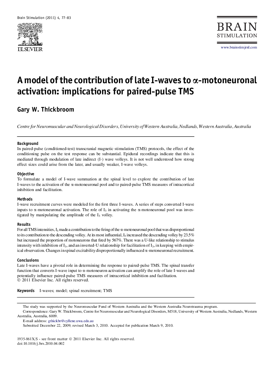 A model of the contribution of late I-waves to α-motoneuronal activation: implications for paired-pulse TMS 
