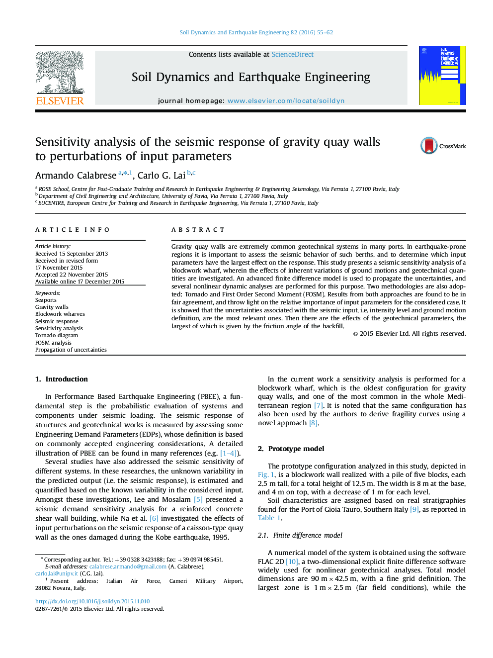 Sensitivity analysis of the seismic response of gravity quay walls to perturbations of input parameters