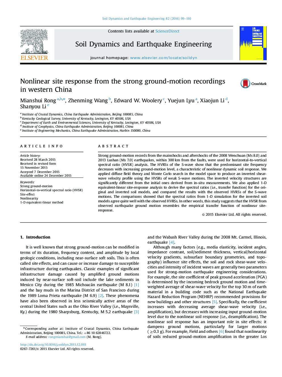 Nonlinear site response from the strong ground-motion recordings in western China