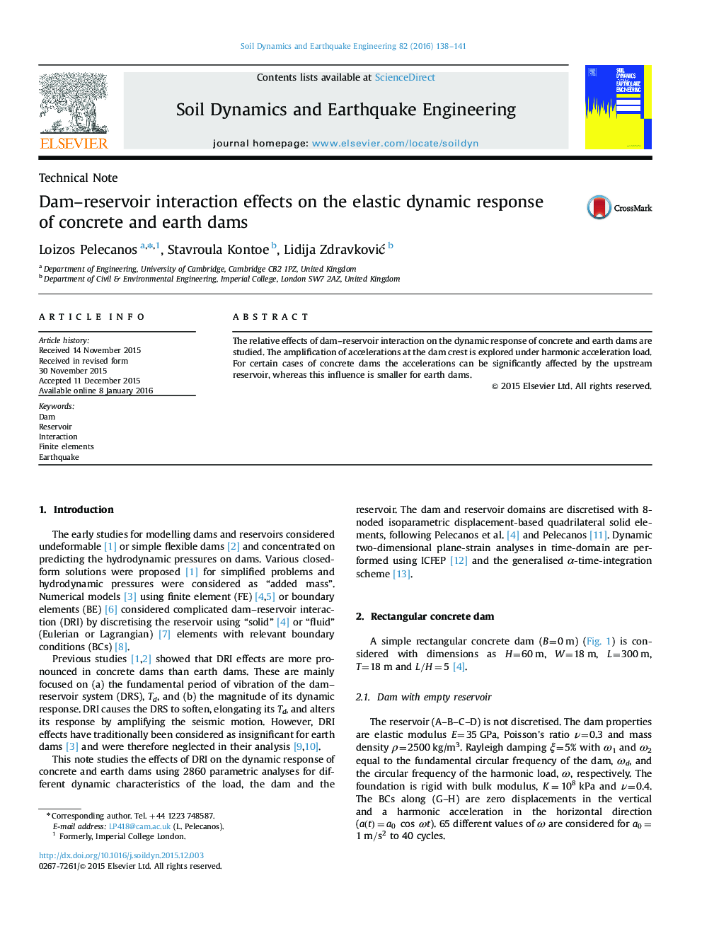 Dam–reservoir interaction effects on the elastic dynamic response of concrete and earth dams