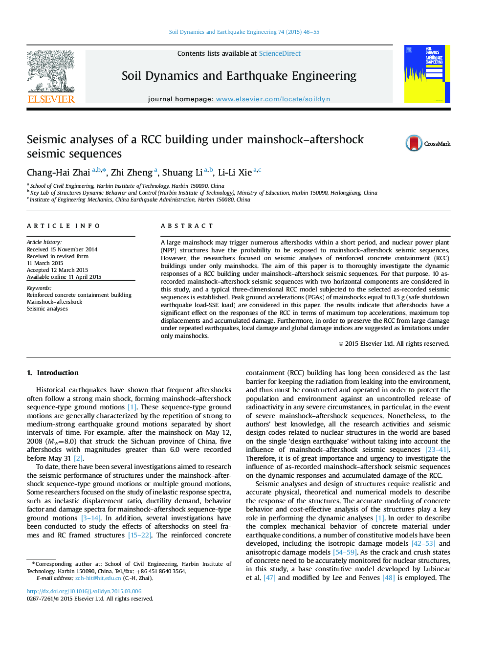 Seismic analyses of a RCC building under mainshock–aftershock seismic sequences