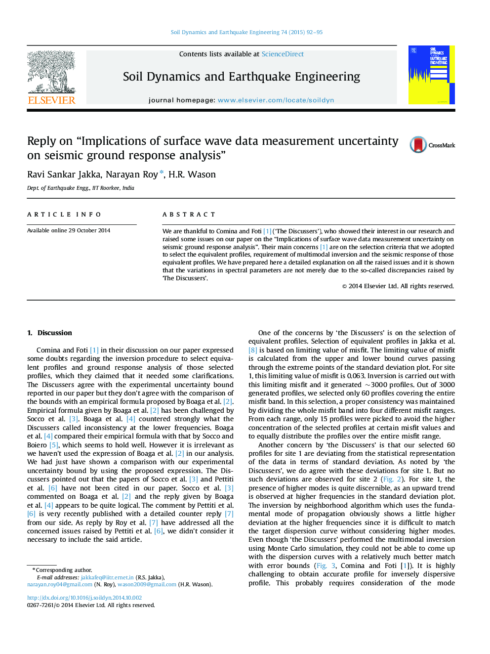 Reply on “Implications of surface wave data measurement uncertainty on seismic ground response analysis”