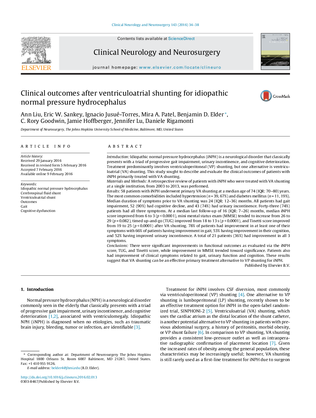 Clinical outcomes after ventriculoatrial shunting for idiopathic normal pressure hydrocephalus